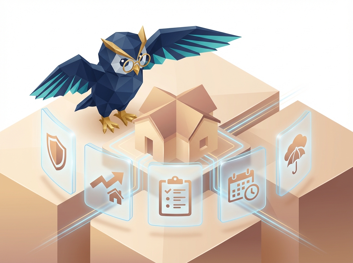 Insurance intelligence dashboard showing coverage monitoring, risk factors, and renewal tracking