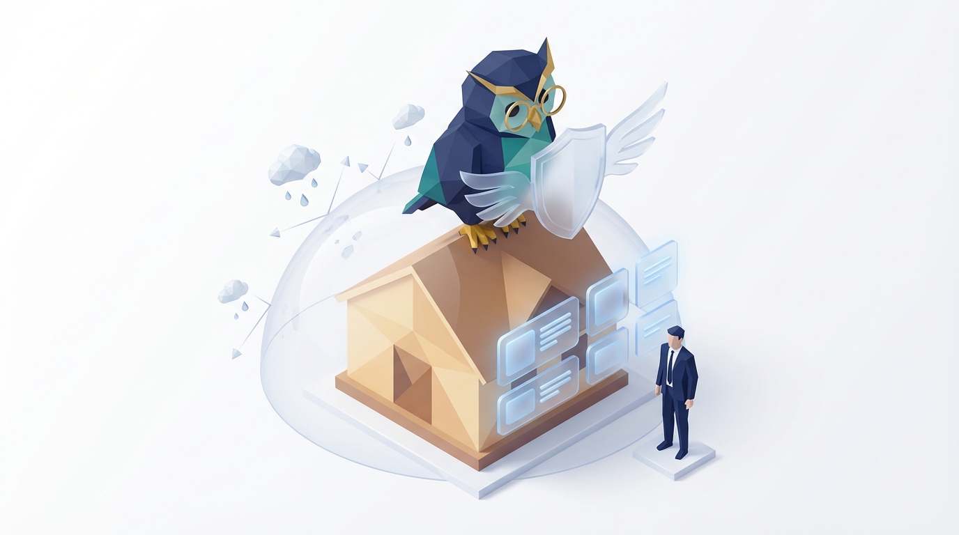 Nestor owl protecting a home with comprehensive insurance coverage monitoring