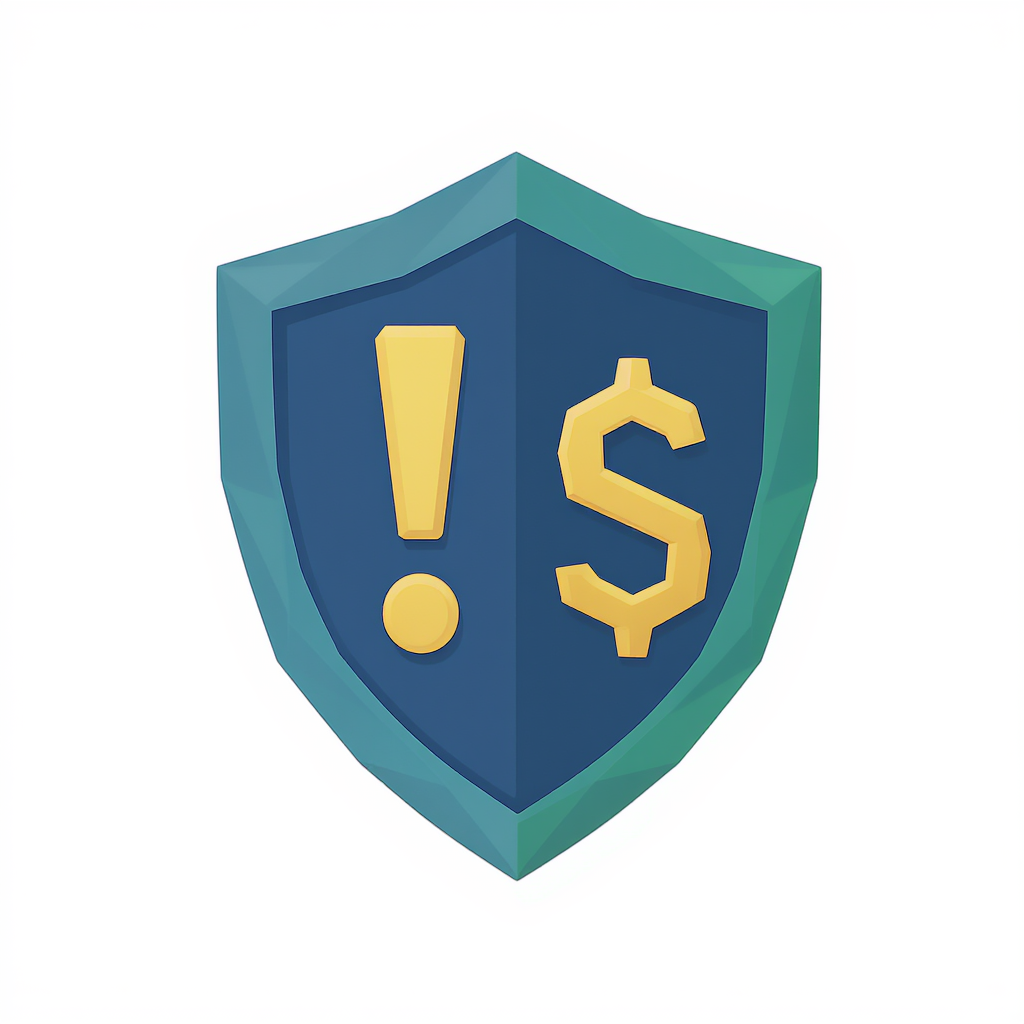 Shield with exclamation mark and dollar sign