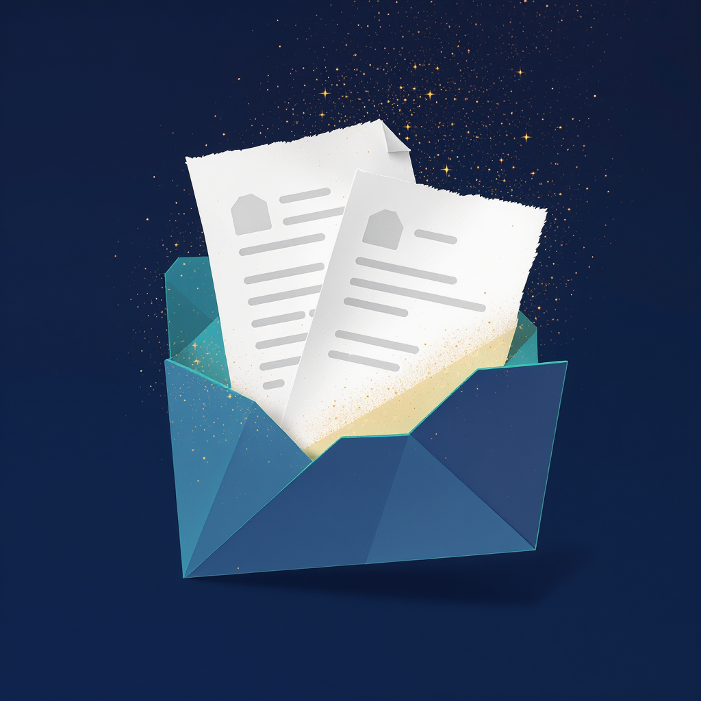 Documents flowing into folder with sparkles